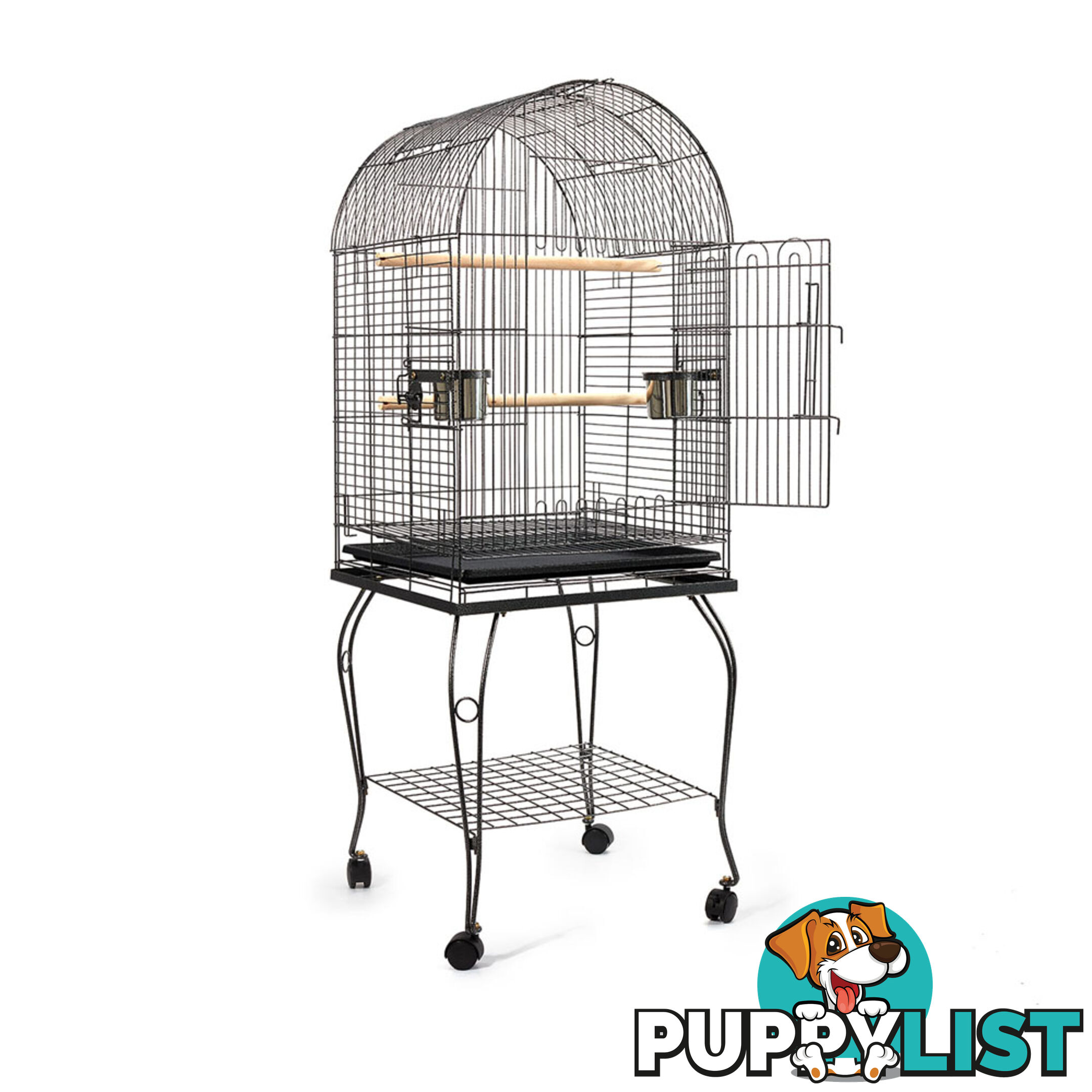 New 150cm Bird Cage Canary Parrot Budgie Pet Aviary Stand Wheel Open Roof Black