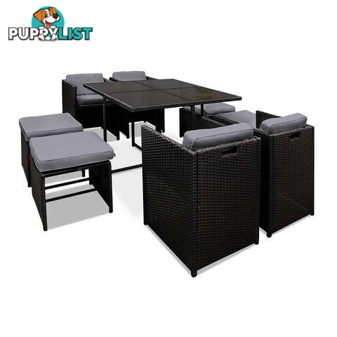 Hawaii Dining 9 Seater Set _ Black & Grey