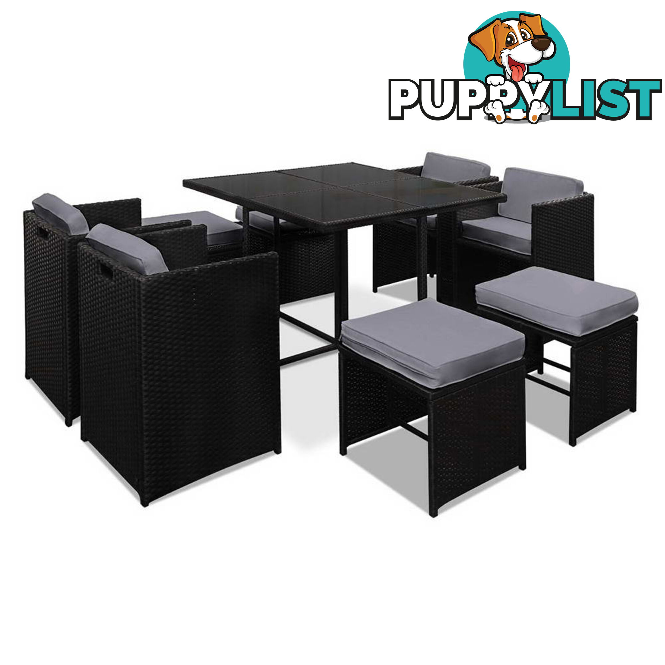 Hawaii Dining 9 Seater Set _ Black & Grey