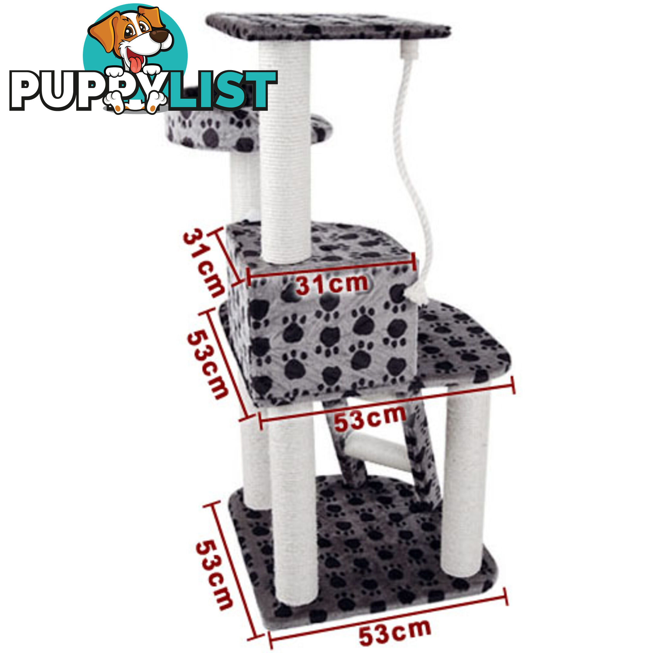 120cm Cat Post Furniture Tree Gym House Condo Kitten Scratching Poles Black Grey