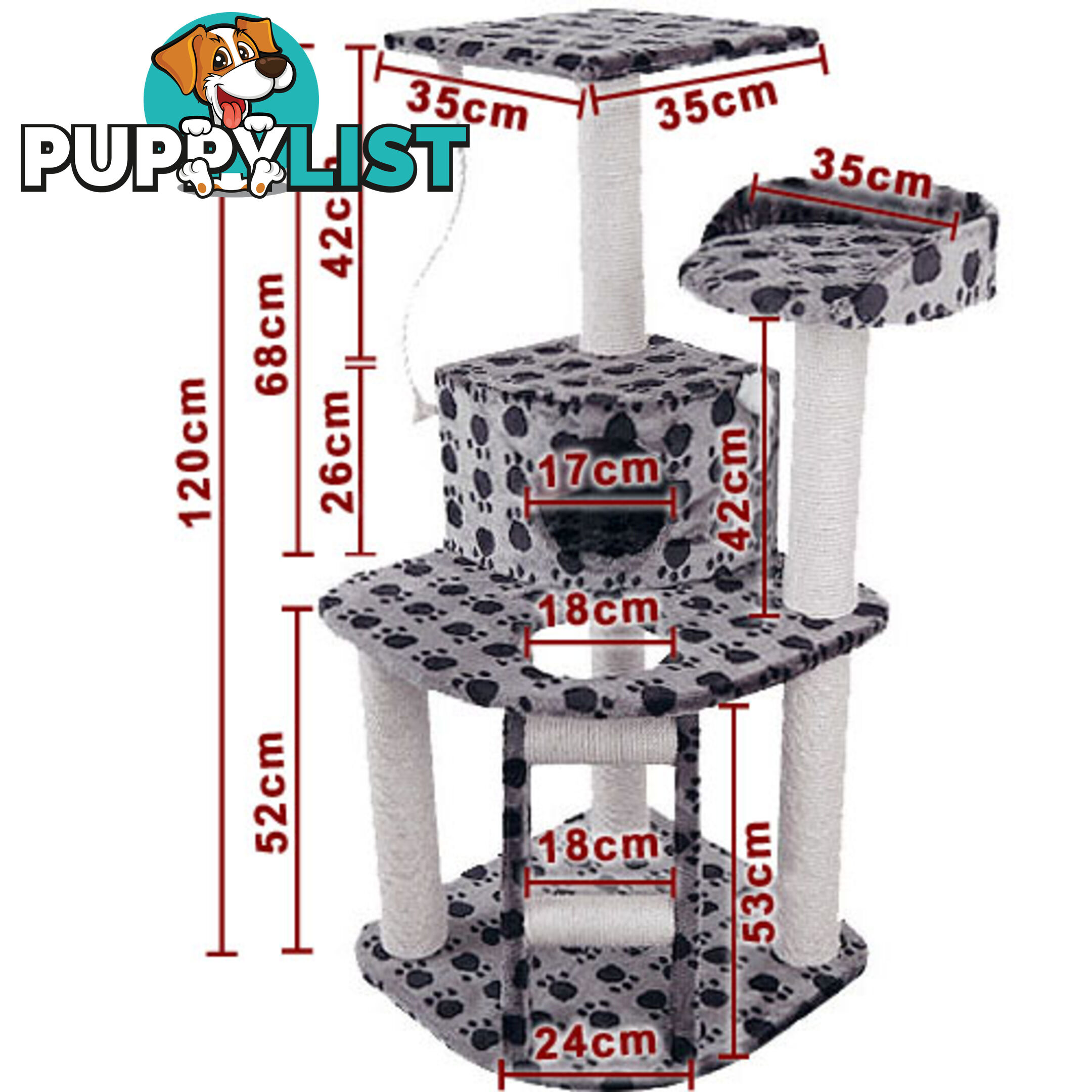 120cm Cat Post Furniture Tree Gym House Condo Kitten Scratching Poles Black Grey