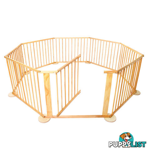 8 Panel Sturdy Baby Playpen Natural Wooden Kids Toddler Safety Divider Gate