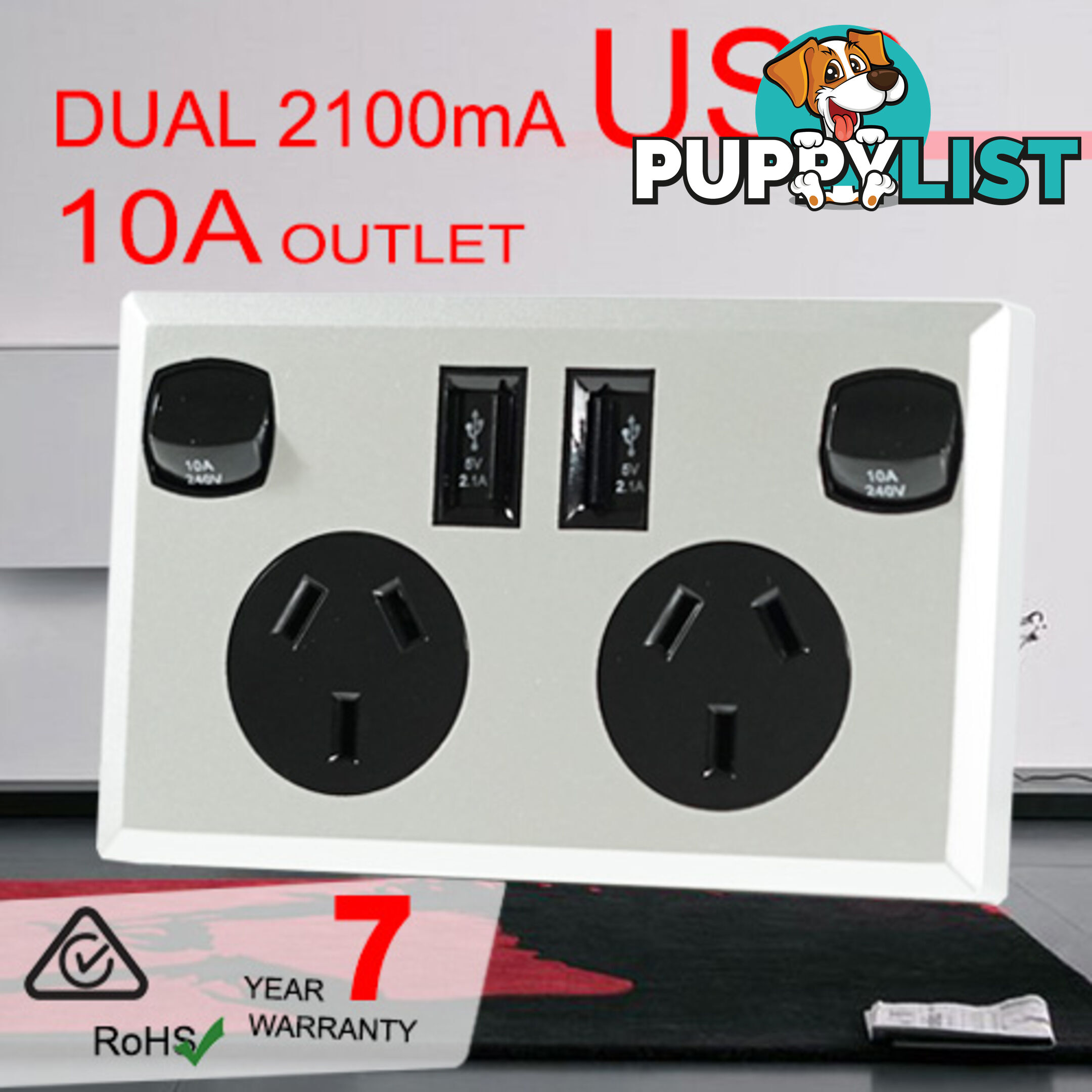 10A Double Australian USB Power Point Supply 2 Socket Switch Wall Plug Black