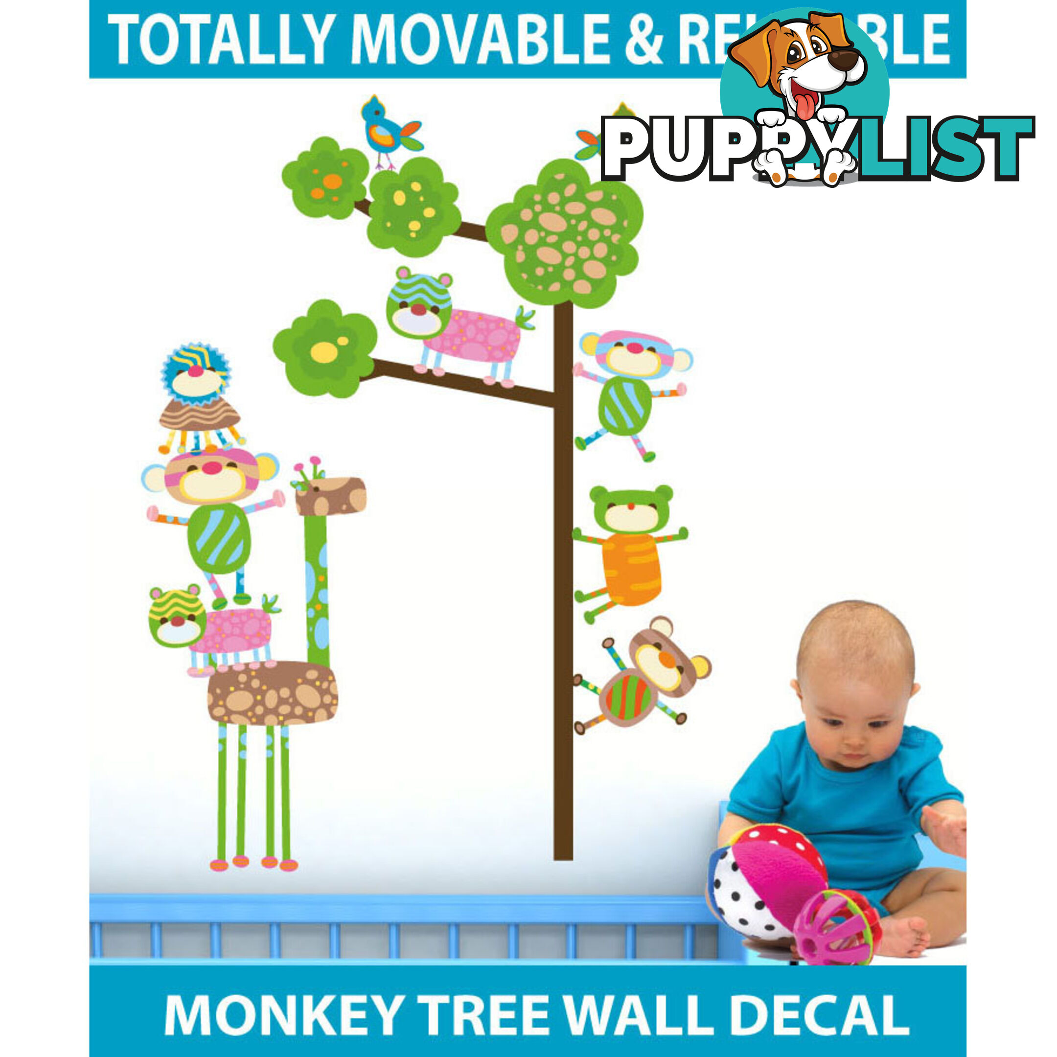 Medium Size Funky Monkeys in a Tree Wall Stickers  - Totally movable