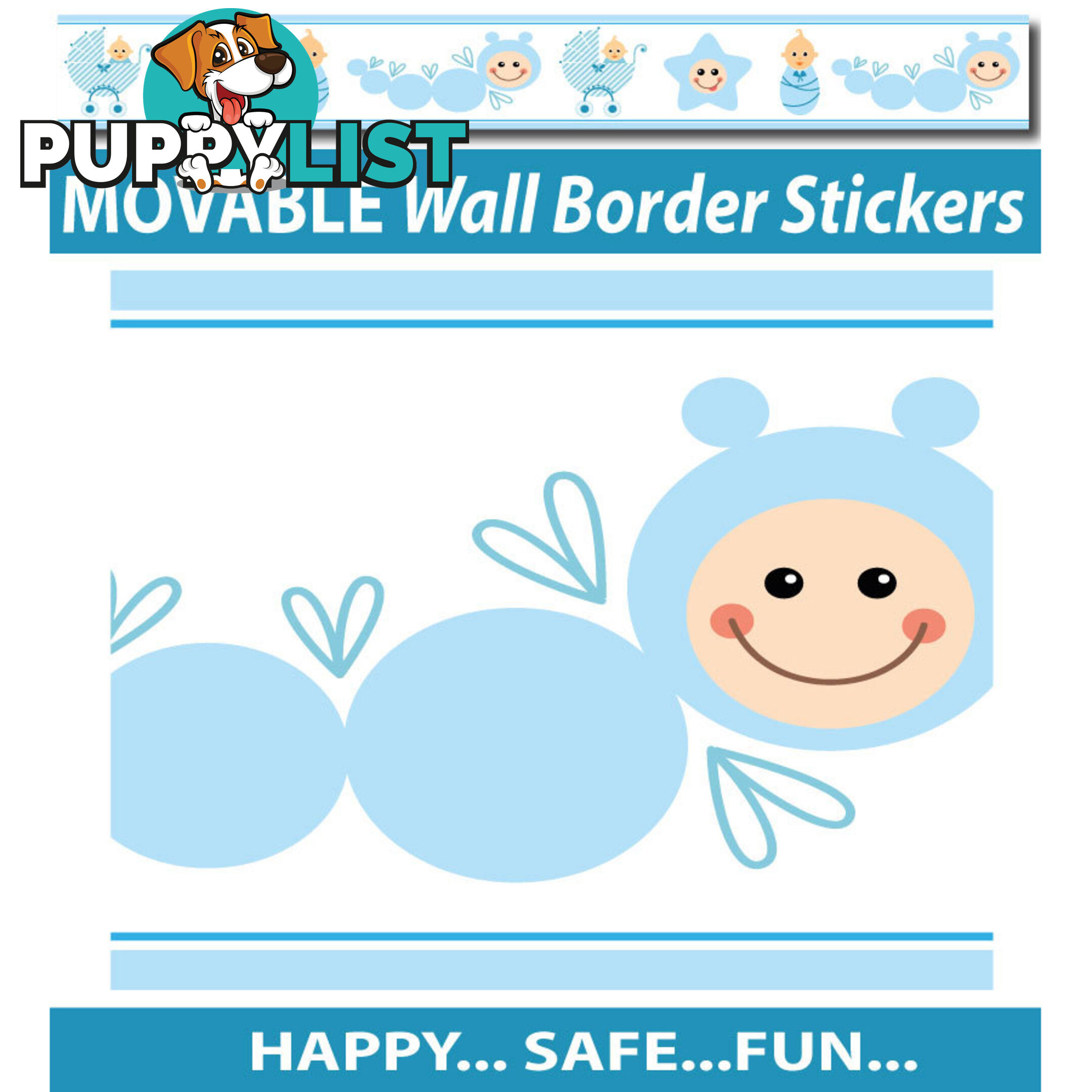 Blue Baby Caterpillar Wall Border Stickers - Totally Movable