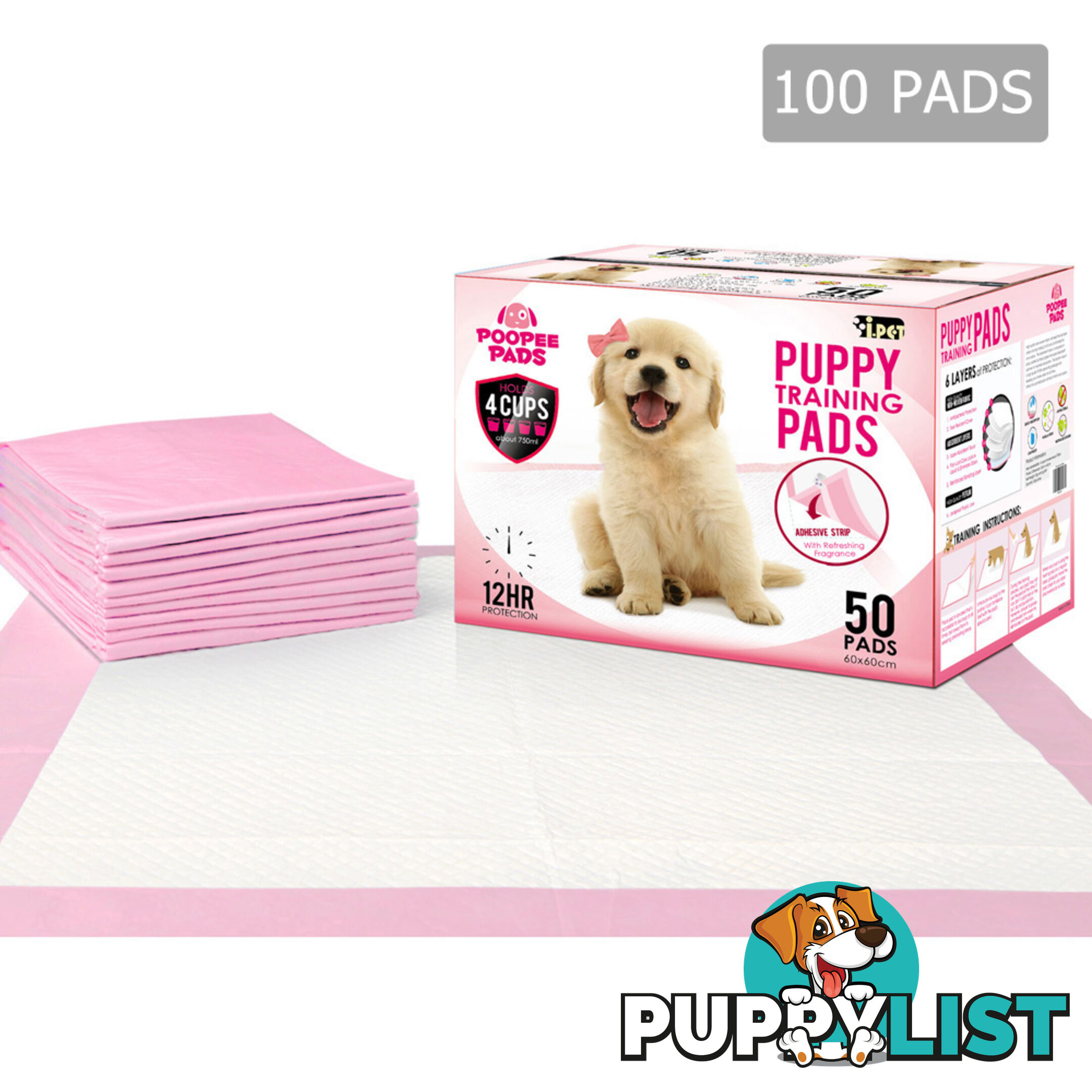 100 Puppy Toilet Pads Super Absorbent Pet Cat Dog Pee Potty Training Pad Pink