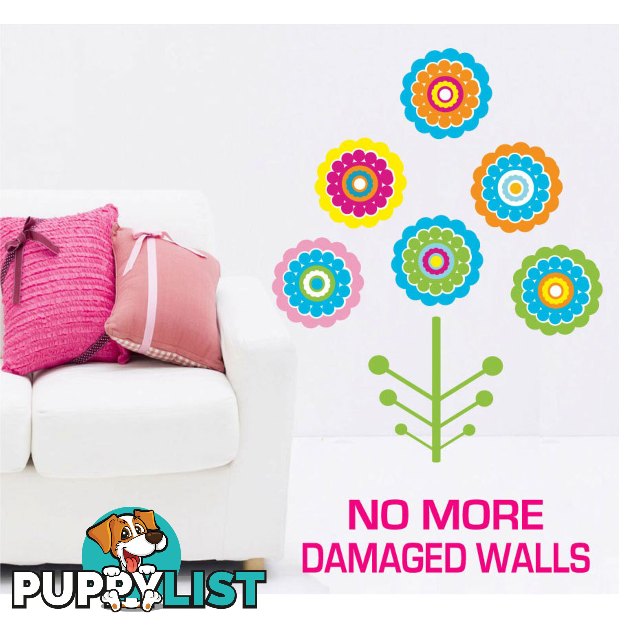 Medium Size Colourful Flower Tree Wall Stickers - Totally Movable