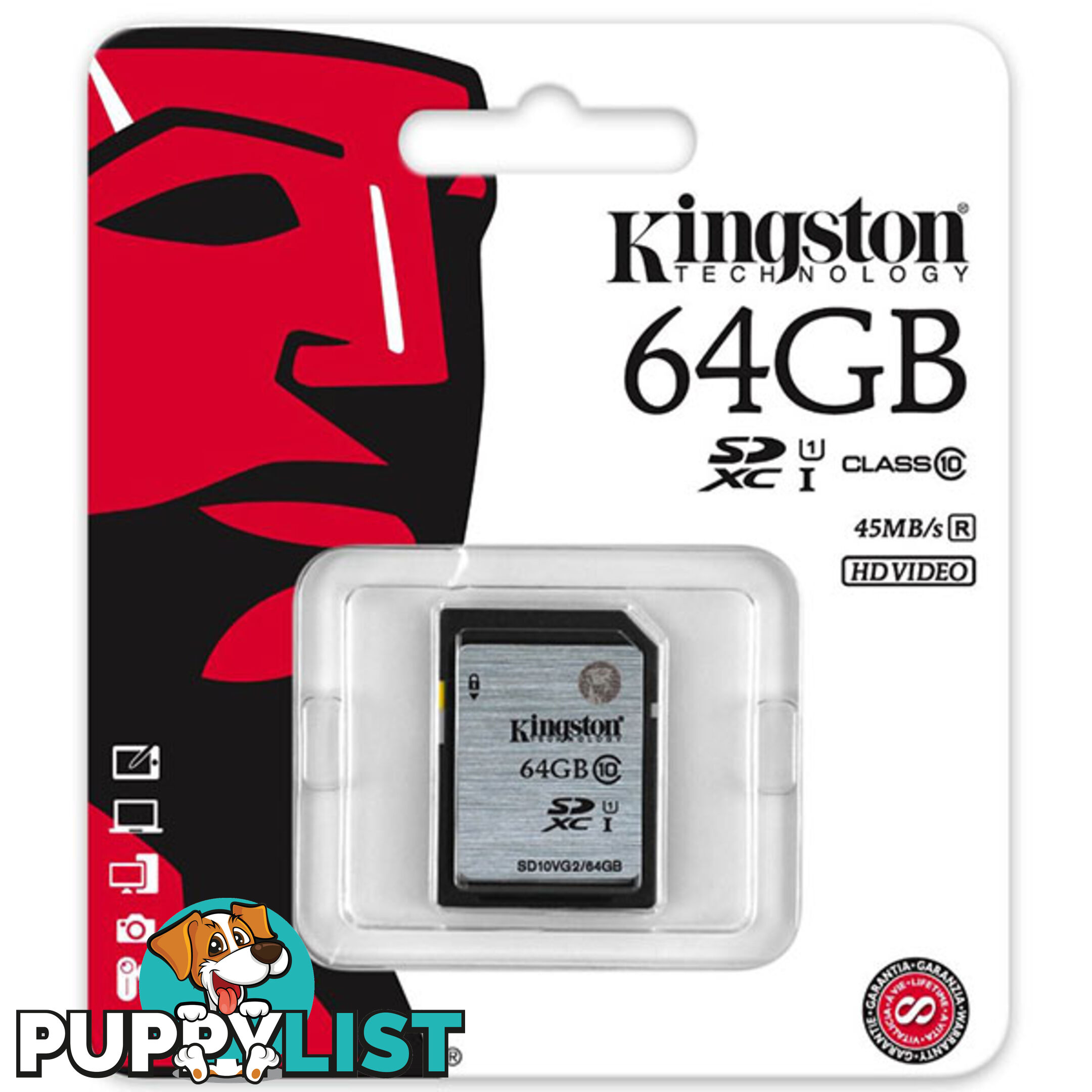 KINGSTON 64GB SDXC Class10 UHS-I 80MB/s Read Flash Card  Retail(SD10VG2/64GBFR)