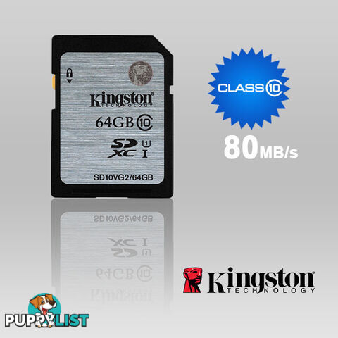 KINGSTON 64GB SDXC Class10 UHS-I 80MB/s Read Flash Card  Retail(SD10VG2/64GBFR)