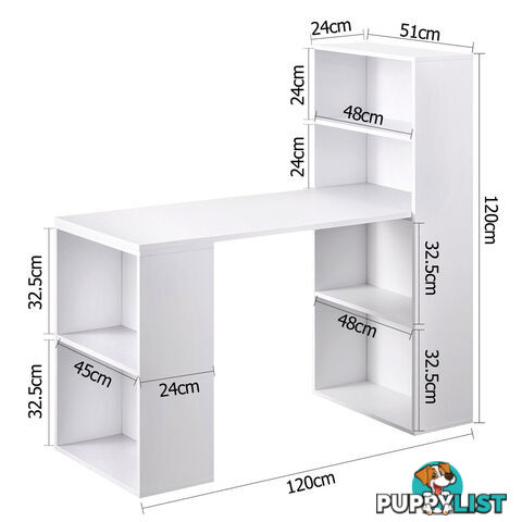 6 Storage Shelf Office Computer Desk White