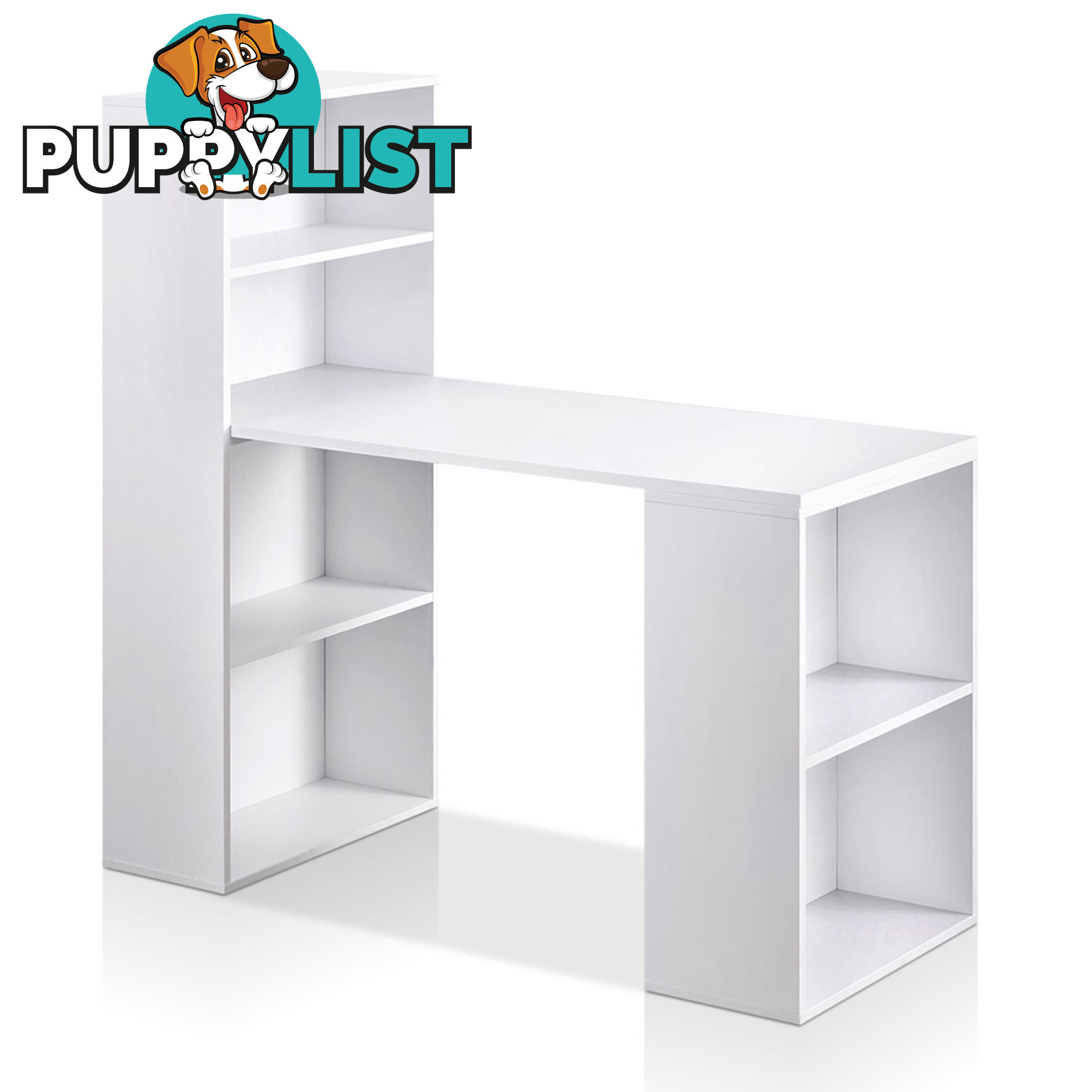 6 Storage Shelf Office Computer Desk White