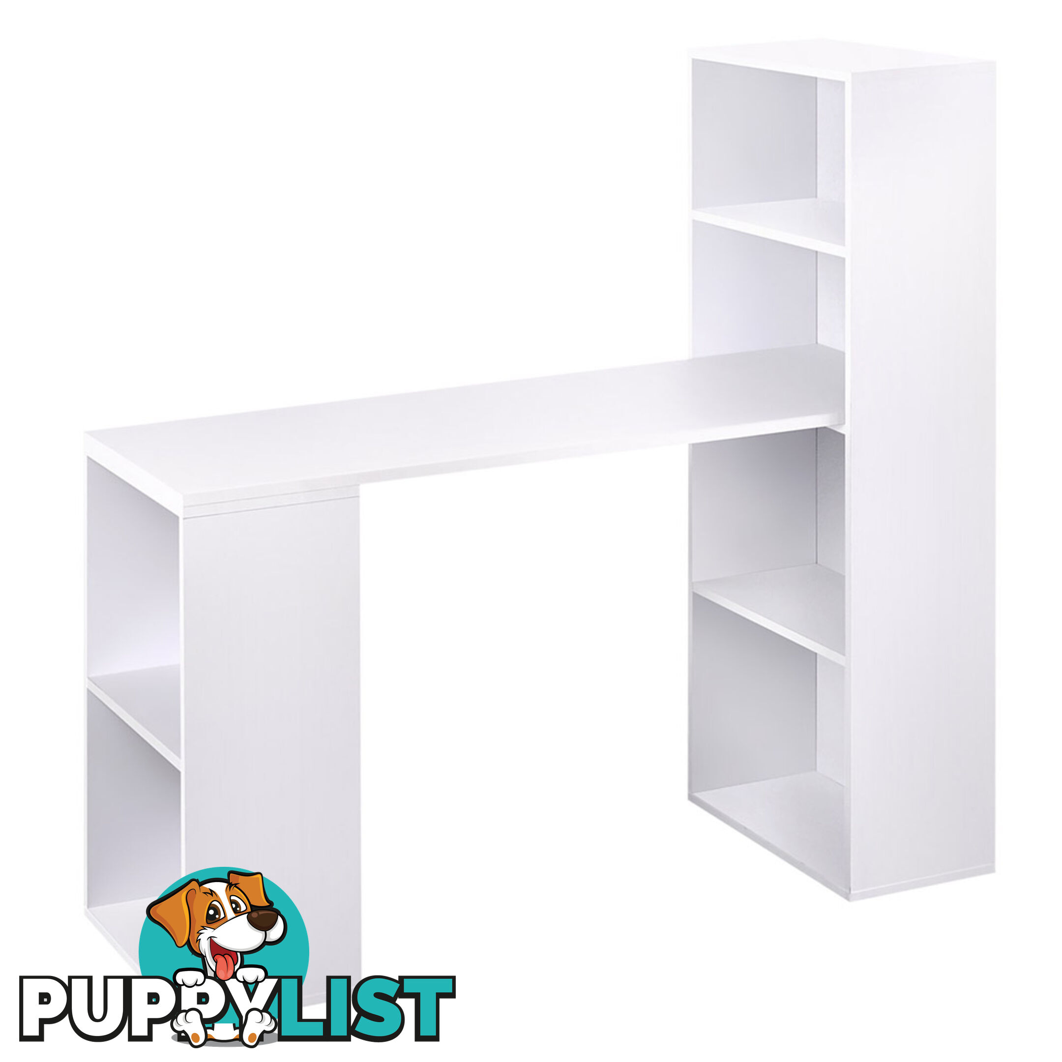 6 Storage Shelf Office Computer Desk White