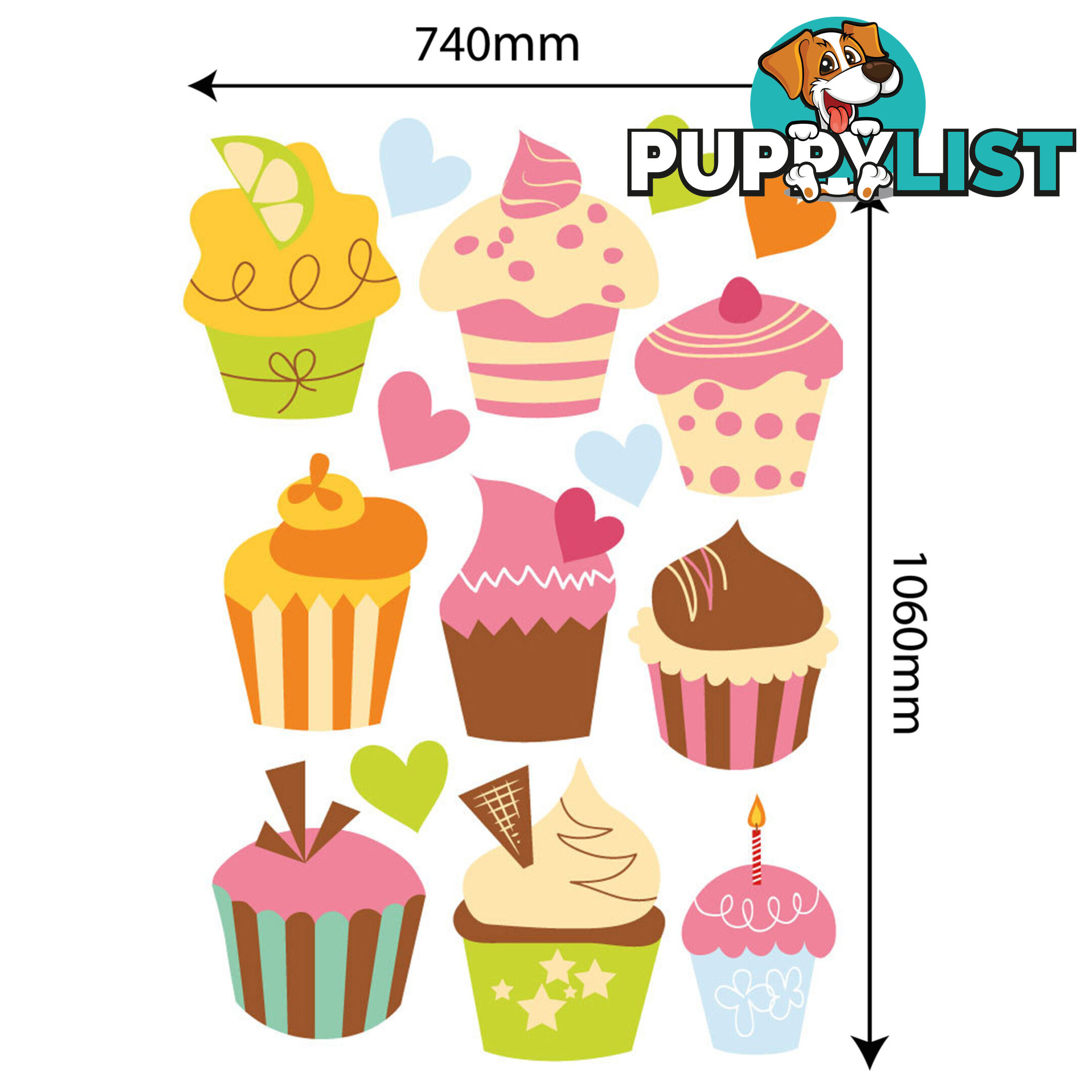 Extra Large Size Cute Cupcakes Wall Stickers - Totally Movable and Reusable