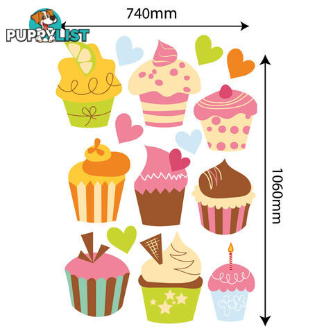 Extra Large Size Cute Cupcakes Wall Stickers - Totally Movable and Reusable