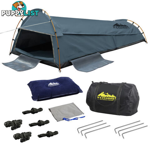 King Single Swag Camping Swags Canvas Tent Carry Bag Air Pillow Navy