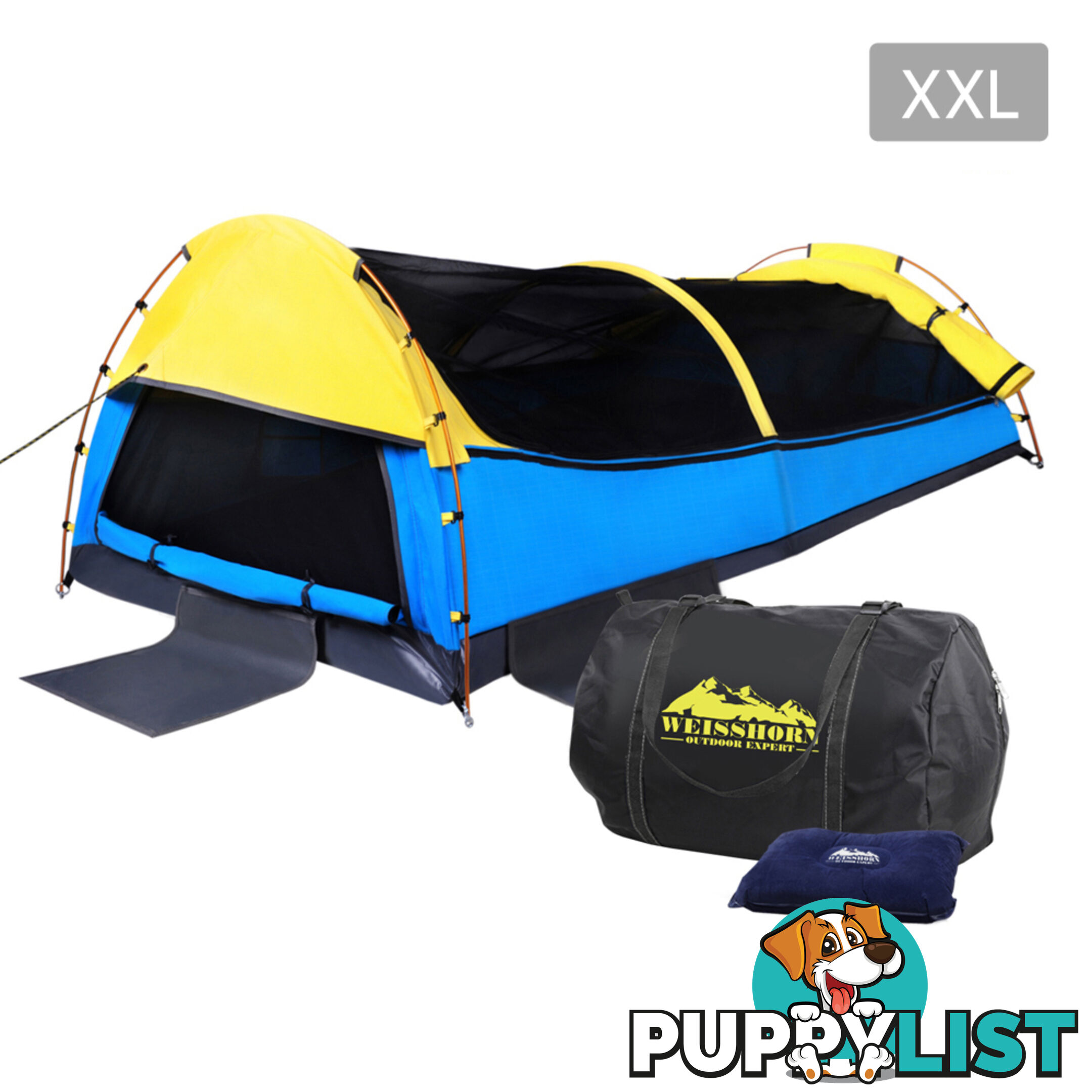 King Single Swag Camping Extra Large Deluxe Swags Canvas Tent Yellow Blue