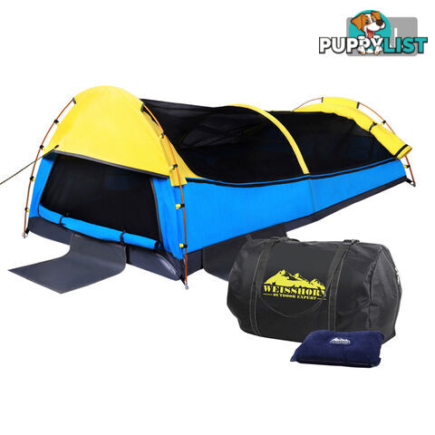 King Single Swag Camping Extra Large Deluxe Swags Canvas Tent Yellow Blue