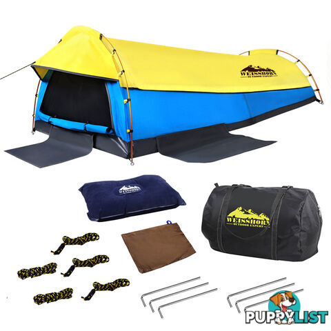 King Single Swag Camping Extra Large Deluxe Swags Canvas Tent Yellow Blue