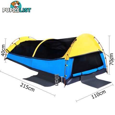 King Single Swag Camping Extra Large Deluxe Swags Canvas Tent Yellow Blue