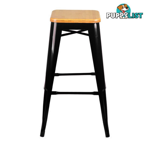 Set of 2 Replica Tolix Bar Stool Bamboo Seat 76cm Black