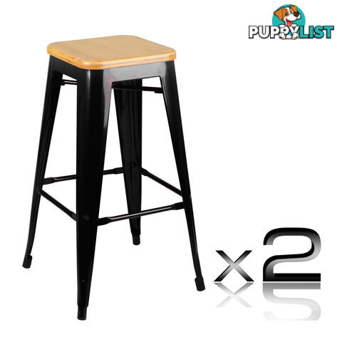 Set of 2 Replica Tolix Bar Stool Bamboo Seat 76cm Black