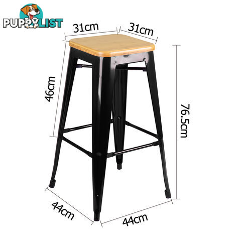 Set of 2 Replica Tolix Bar Stool Bamboo Seat 76cm Black