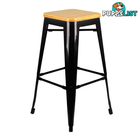 Set of 2 Replica Tolix Bar Stool Bamboo Seat 76cm Black