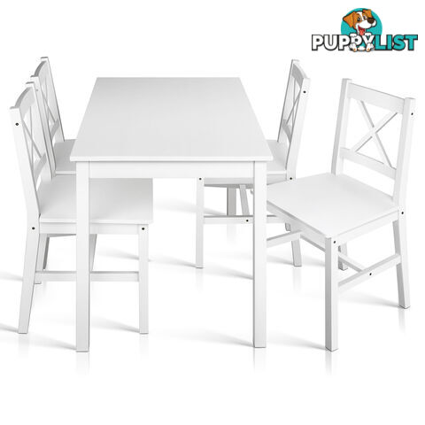 Pine Wood Dining Table Chairs Set Kitchen Cafe 5PCS 4 Seater Wooden Rectangular