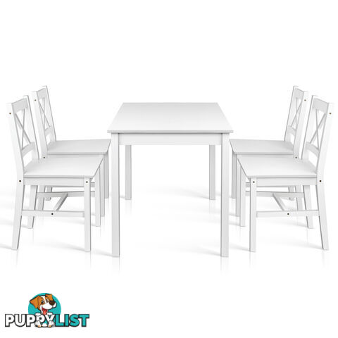 Pine Wood Dining Table Chairs Set Kitchen Cafe 5PCS 4 Seater Wooden Rectangular