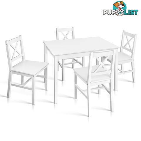 Pine Wood Dining Table Chairs Set Kitchen Cafe 5PCS 4 Seater Wooden Rectangular