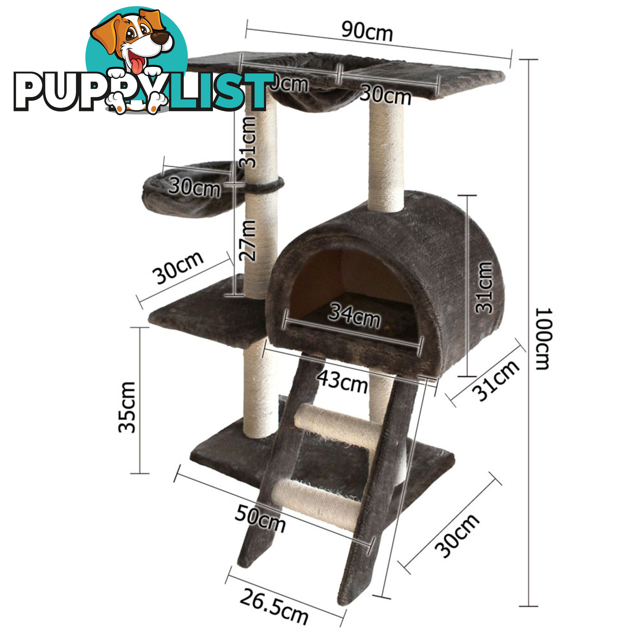 Cat Scratching Poles Post Furniture Tree 100cm Dark Grey