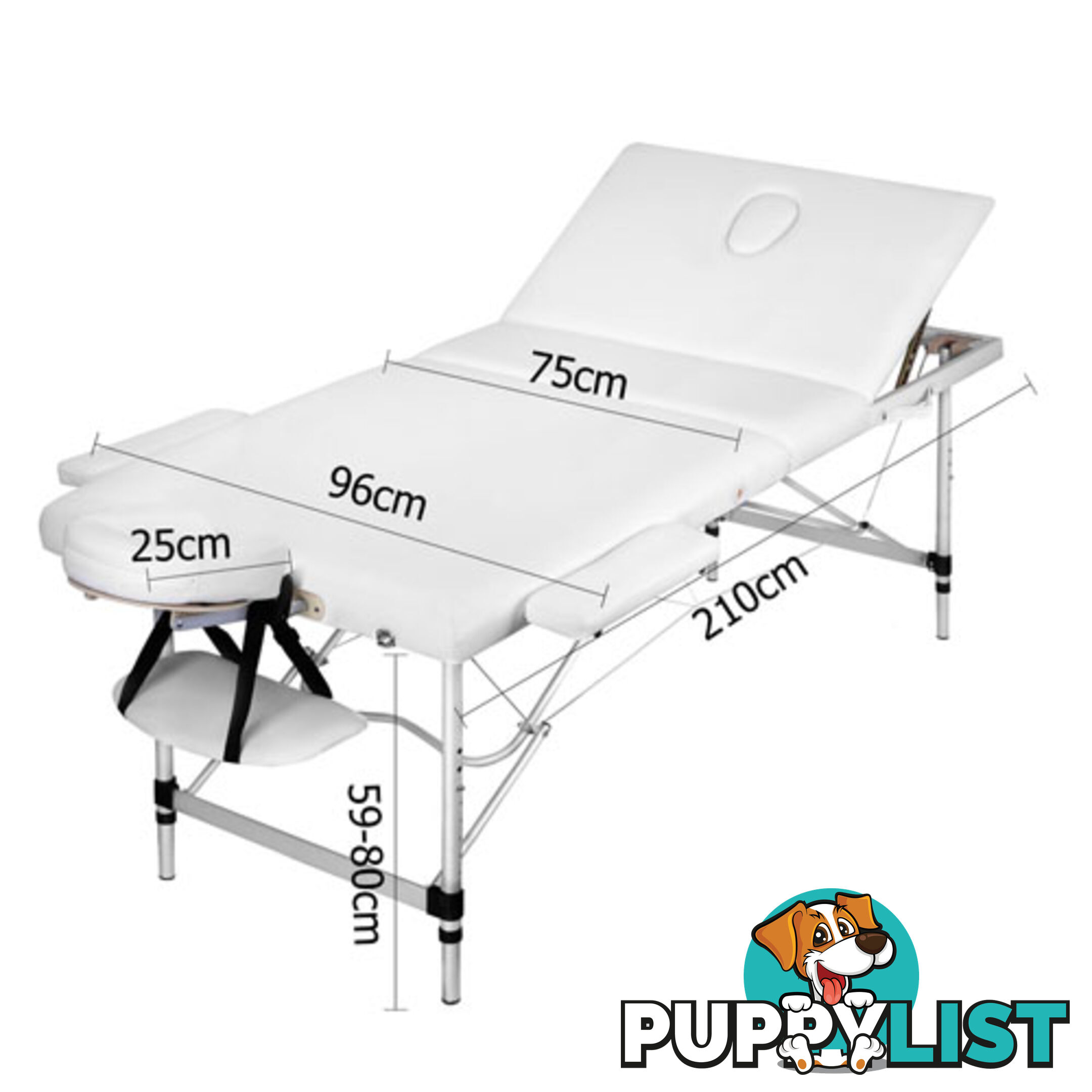 Portable Aluminium 3 Fold Massage Table Beauty Chair Bed Treatment White 75cm