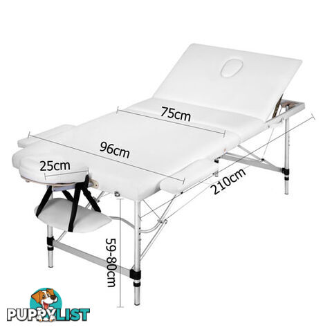 Portable Aluminium 3 Fold Massage Table Beauty Chair Bed Treatment White 75cm