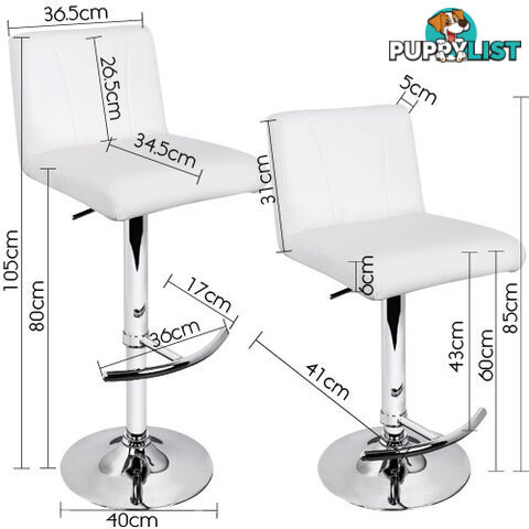 2 x PU Leather Gas Lift Bar Stool Kitchen Chair White