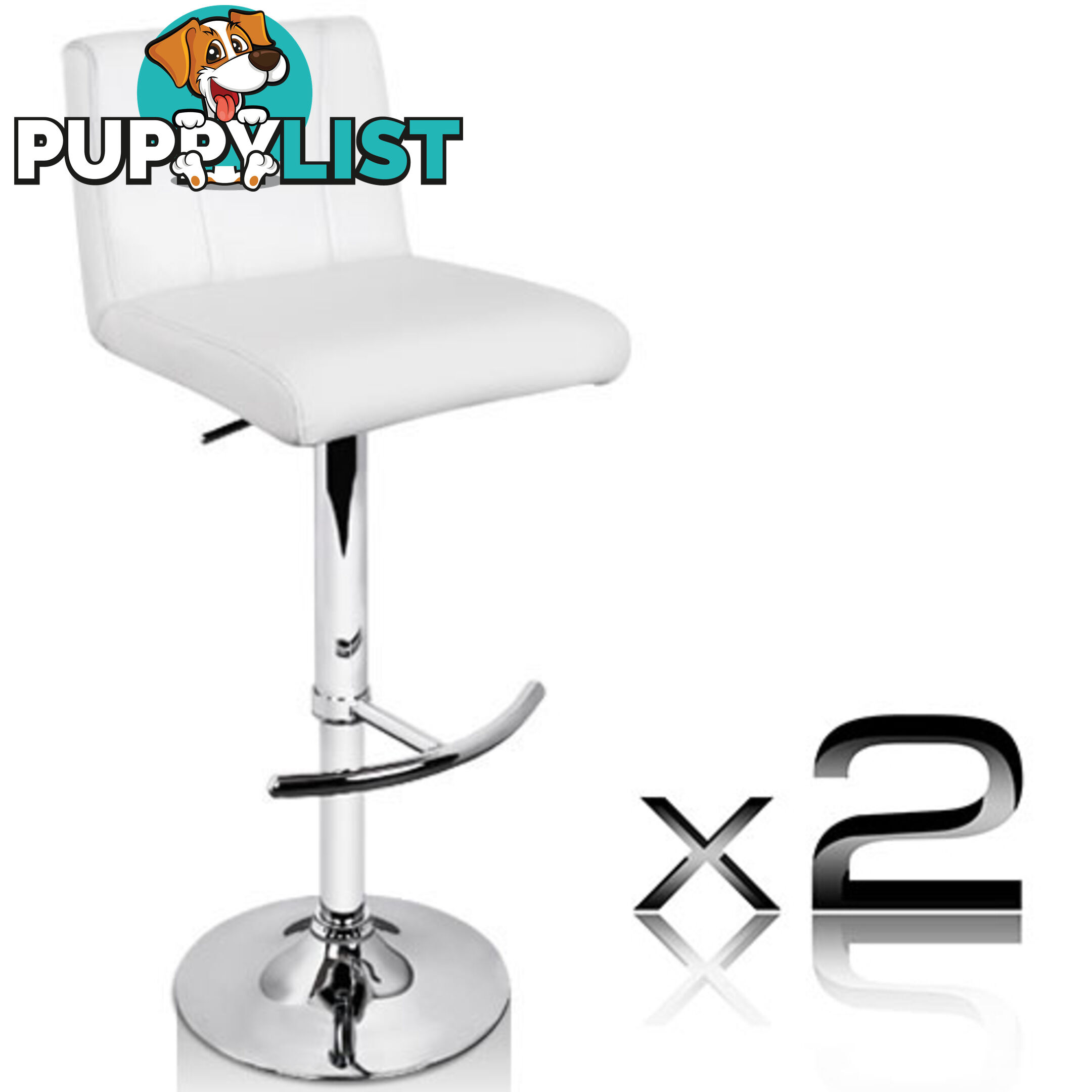 2 x PU Leather Gas Lift Bar Stool Kitchen Chair White