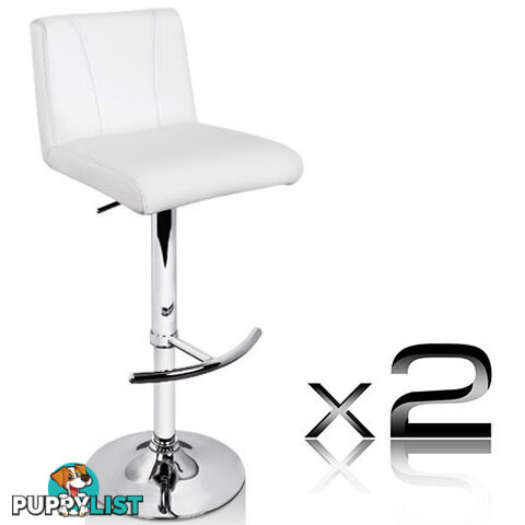 2 x PU Leather Gas Lift Bar Stool Kitchen Chair White