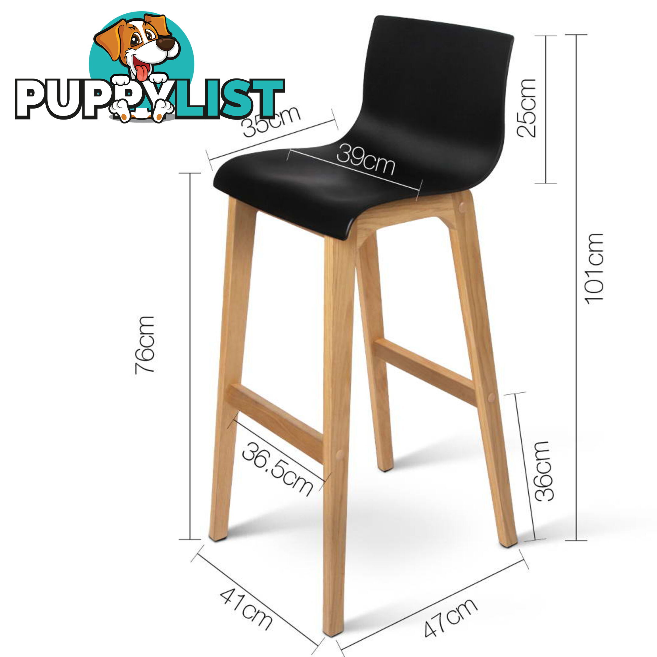 2 x High Seat Back Barstools Island Chair Black