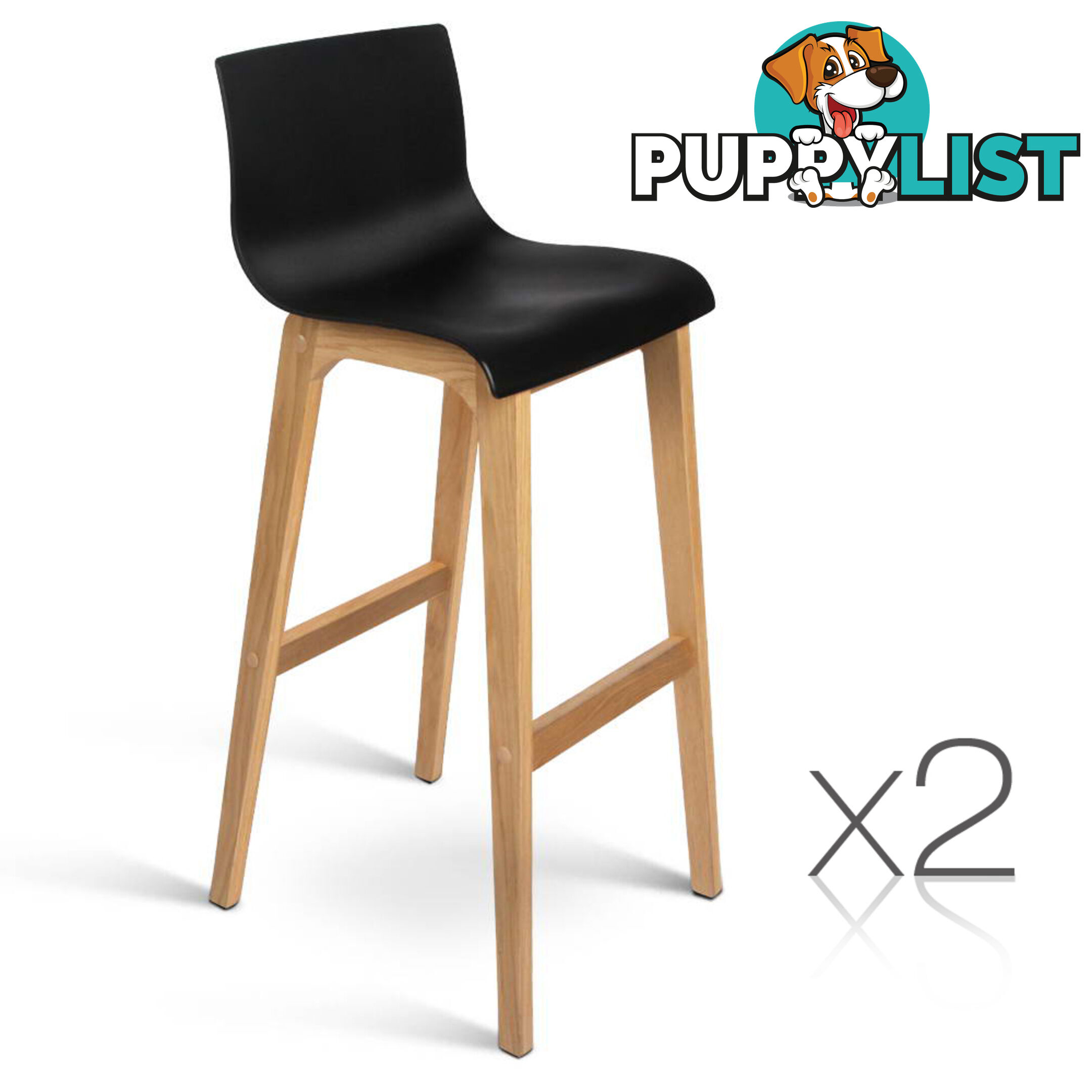 2 x High Seat Back Barstools Island Chair Black