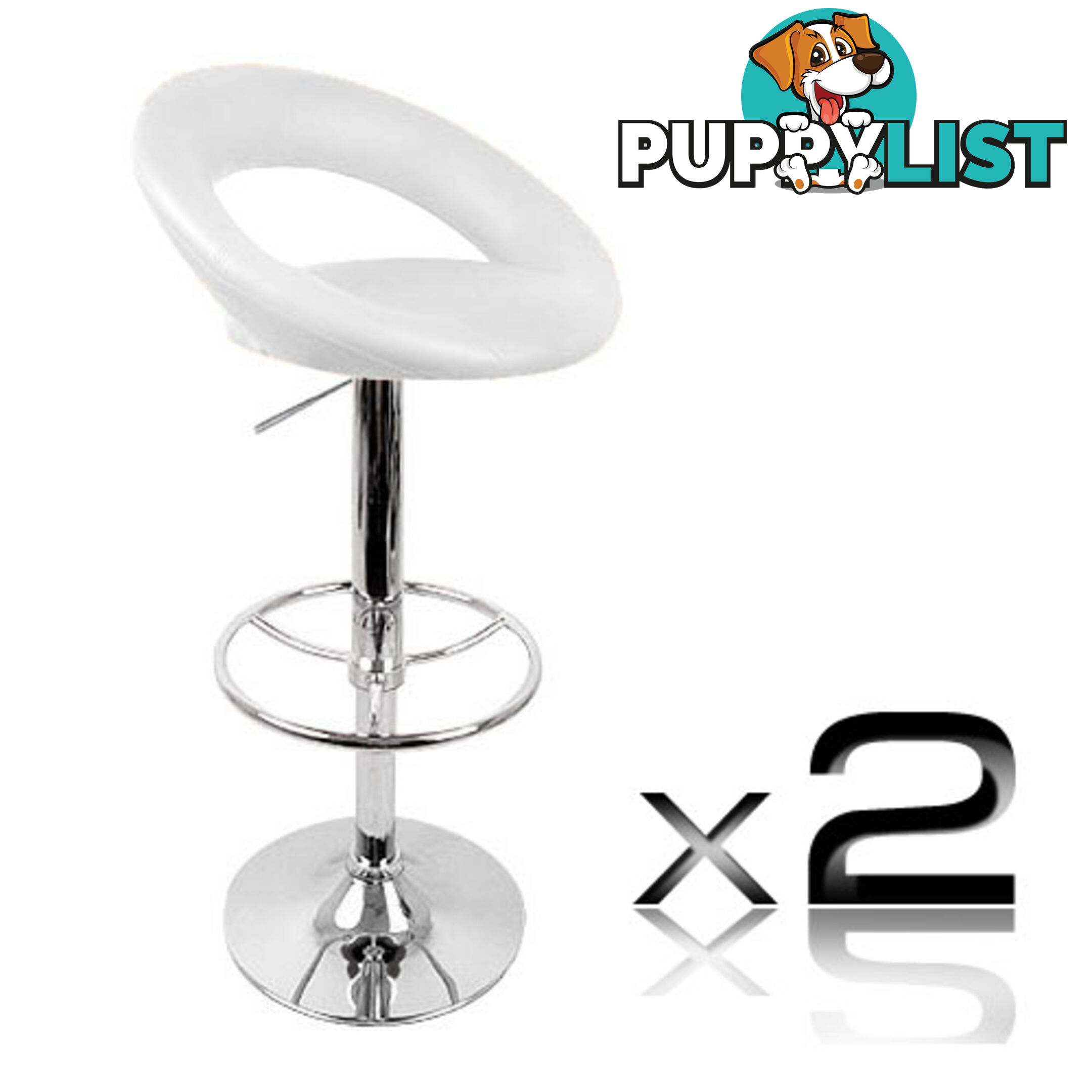 2 x Synthetic PU Leather Bar Stool Modern Kitchen Chair Gas Lift White