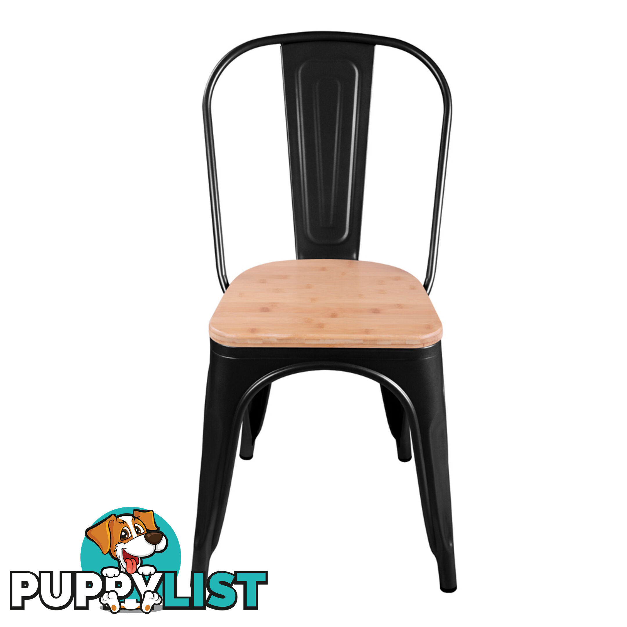 Set of 2 Replica Tolix Dining Metal Chair Bamboo Seat Gloss Black