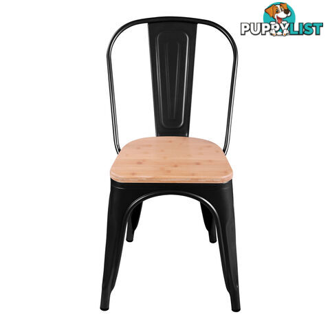 Set of 2 Replica Tolix Dining Metal Chair Bamboo Seat Gloss Black