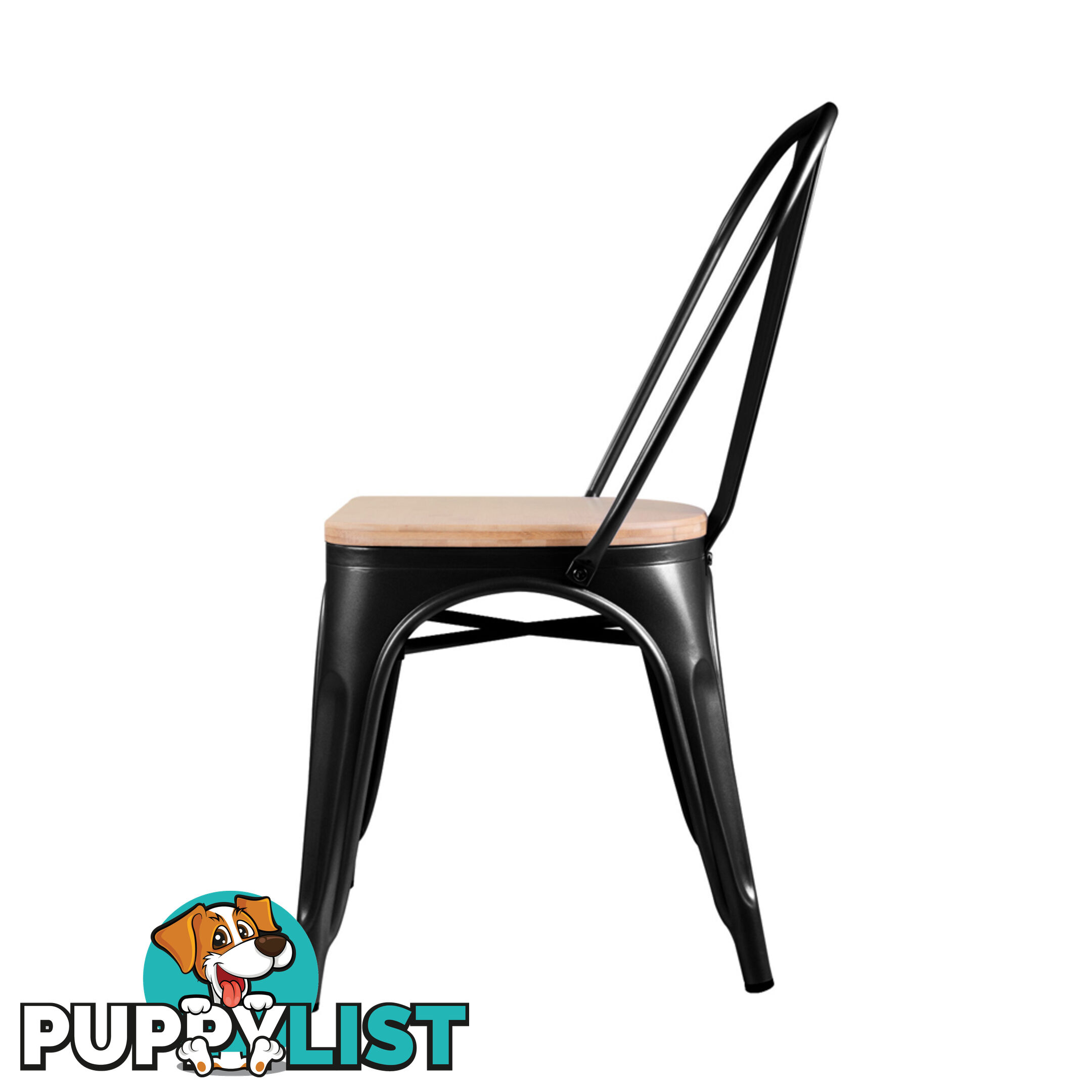 Set of 2 Replica Tolix Dining Metal Chair Bamboo Seat Gloss Black