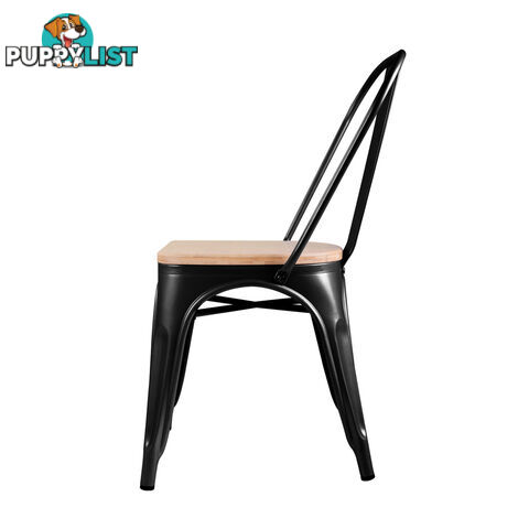 Set of 2 Replica Tolix Dining Metal Chair Bamboo Seat Gloss Black