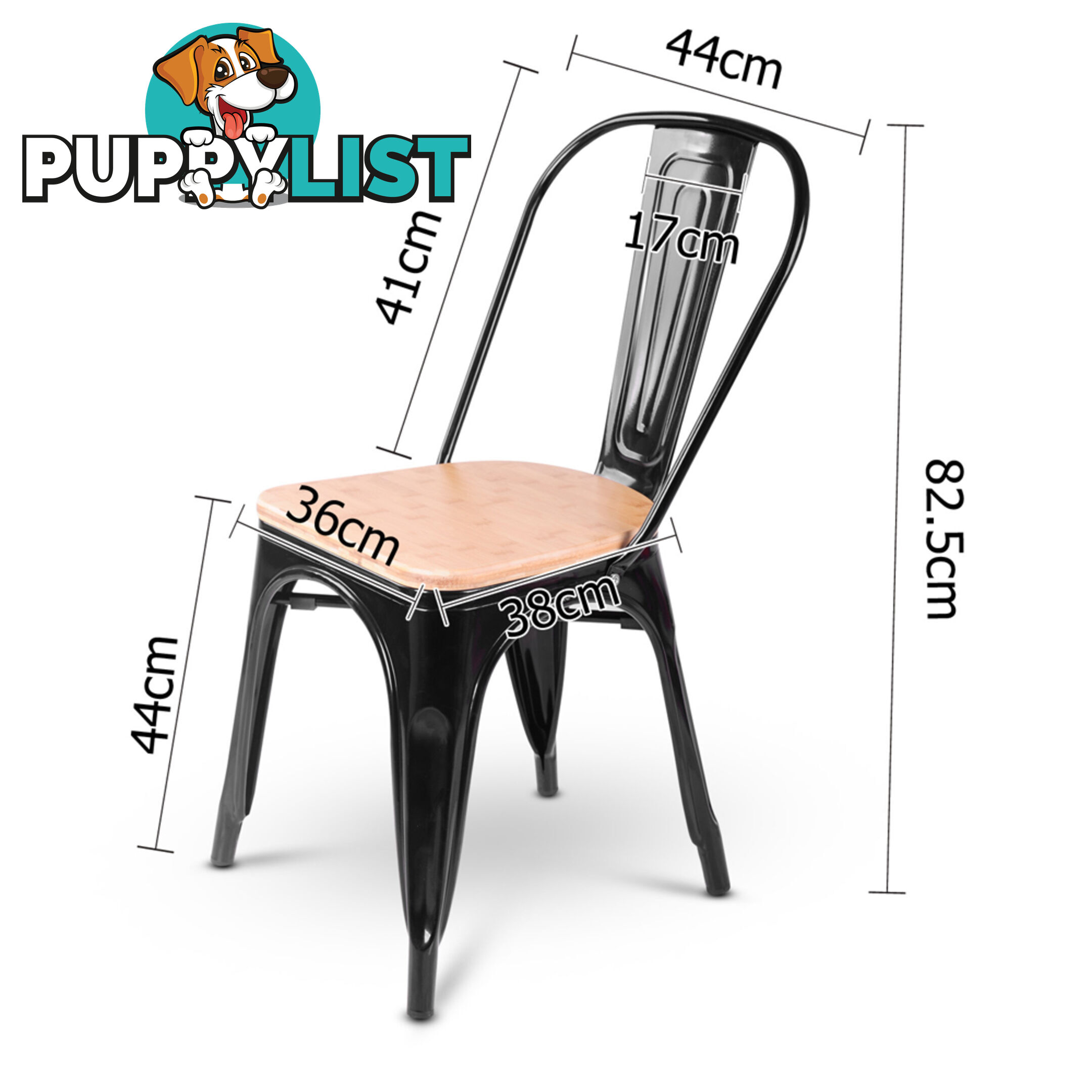 Set of 2 Replica Tolix Dining Metal Chair Bamboo Seat Gloss Black