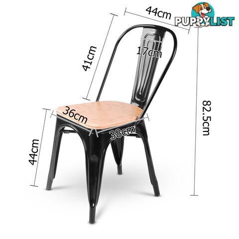 Set of 2 Replica Tolix Dining Metal Chair Bamboo Seat Gloss Black