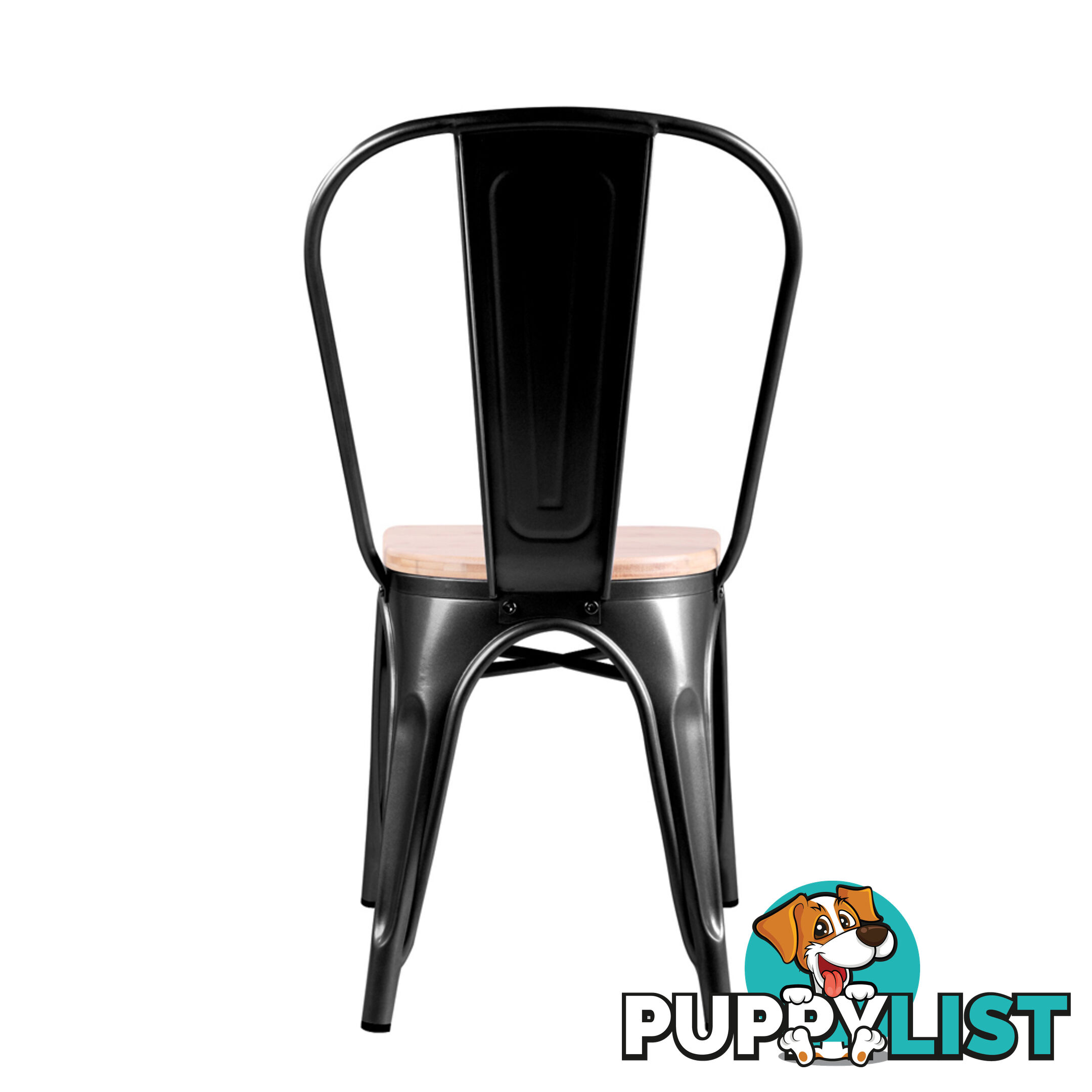 Set of 2 Replica Tolix Dining Metal Chair Bamboo Seat Gloss Black