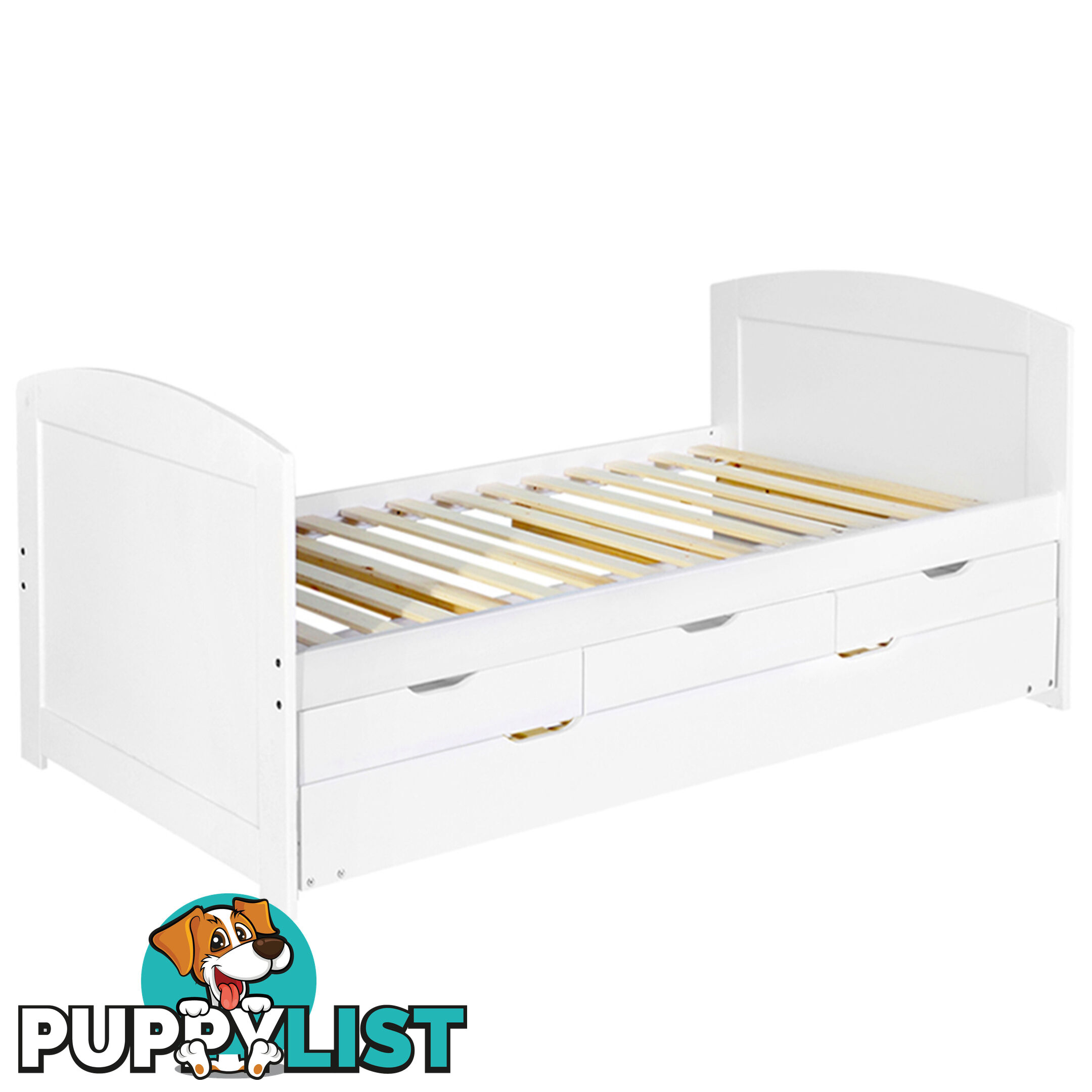 Wooden Bed Frame Pine Wood w/ Drawers Single White