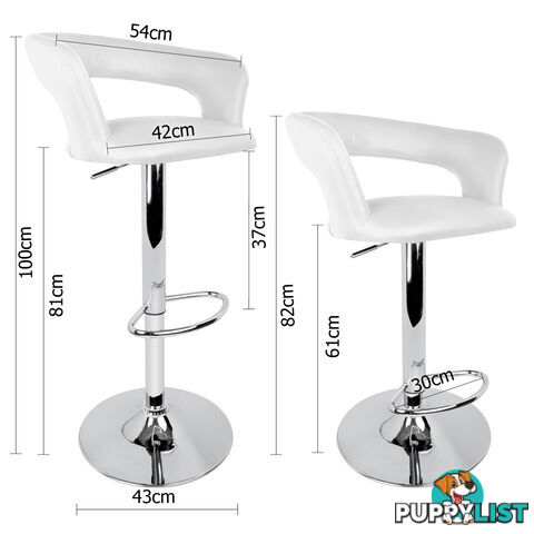 2 x White PU Leather Modern Bar Stool Kitchen Office Chair Gas Lift Barstools