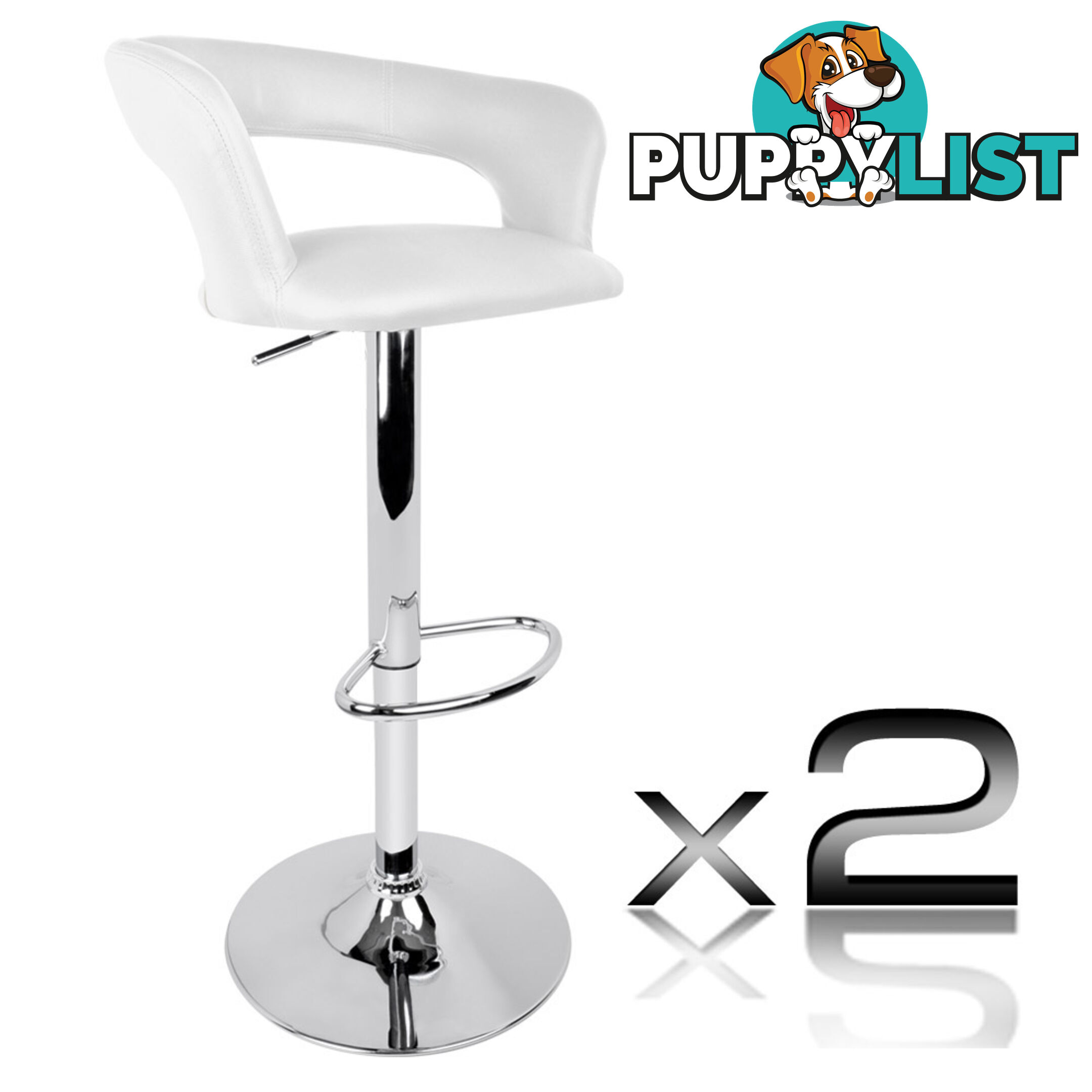 2 x White PU Leather Modern Bar Stool Kitchen Office Chair Gas Lift Barstools