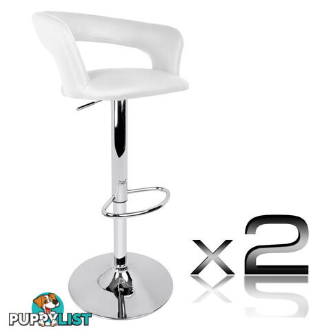 2 x White PU Leather Modern Bar Stool Kitchen Office Chair Gas Lift Barstools